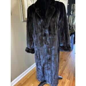 genuine real mink fur coat size L dark brown pockets Bust 44 length 48 hooks EUC